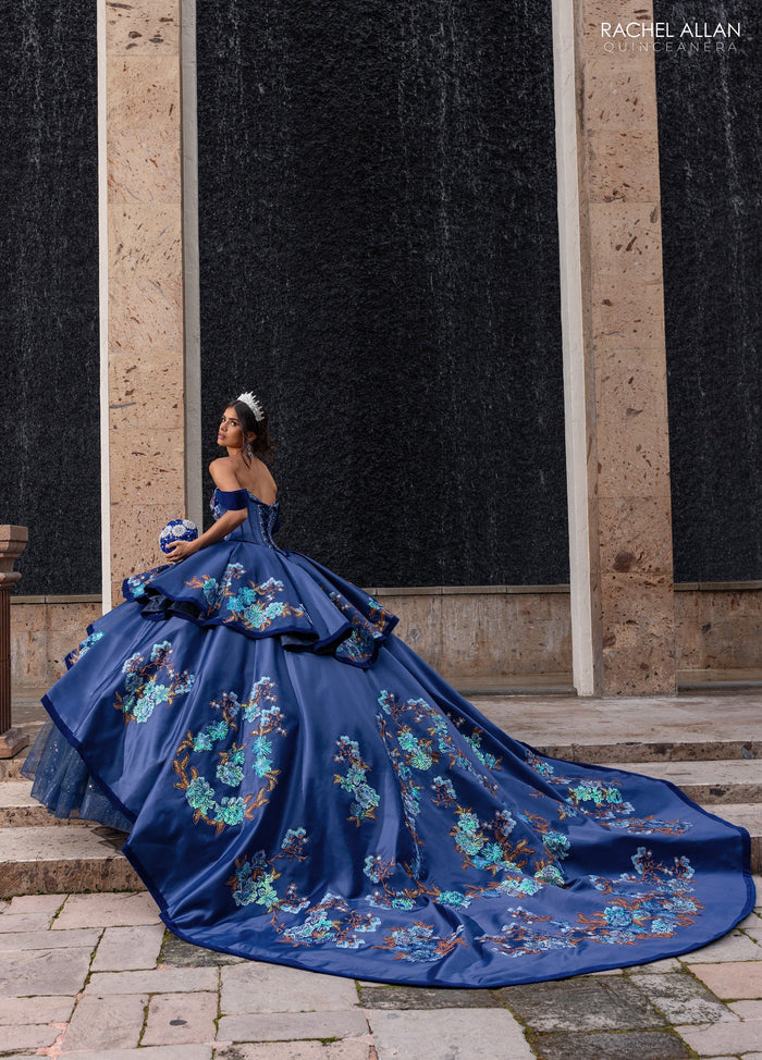 Floral Embroidery Quinceañera Dress with Detachable Corset Overlay by Rachel Allan RQ5016