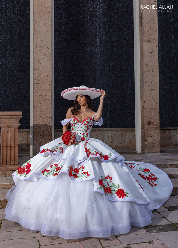 Floral Embroidery Quinceañera Dress with Detachable Corset Overlay by Rachel Allan RQ5016
