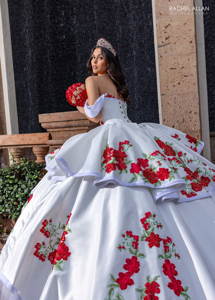 Floral Embroidery Quinceañera Dress with Detachable Corset Overlay by Rachel Allan RQ5016
