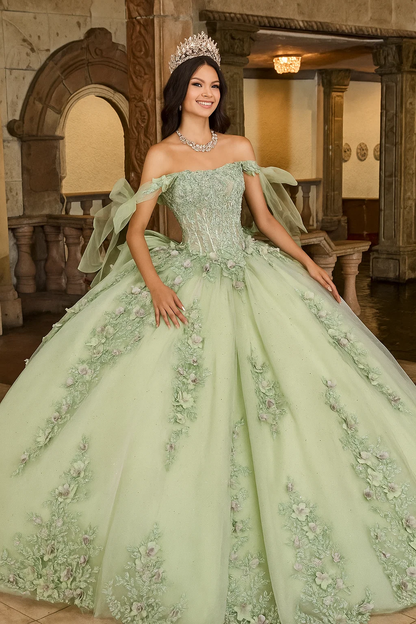 Rachel Allan RQ1132 Applique Sheer Corset Quinceanera Dress