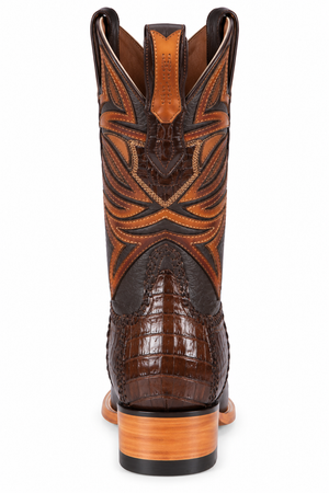 Los Altos Boots Caiman Belly and Deer Wide Square Toe Faded Brown