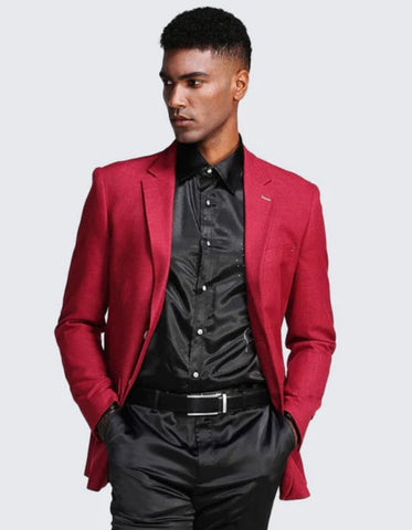 Red Two Button Slim Fit Two Button Notch Lapel - Wedding - Prom