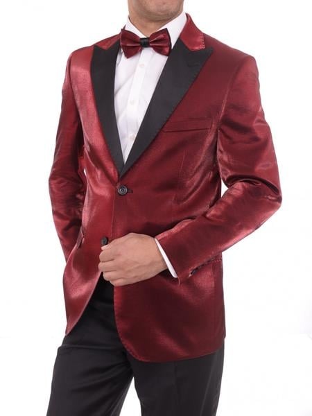 Men's Red 2 Buttons Slim Fit Solid Sharkskin Cheap Priced Blazer Jacket For Men Sportcoat