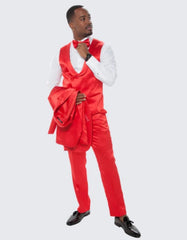 Red Satin Tuxedo Four Piece Set Slim Fit - Wedding - Prom