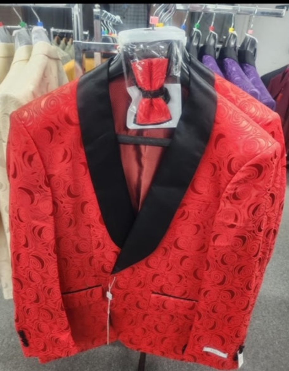 Paisley Tuxedo Dinner Jacket - Red Mens Blazer + Bowtie - Prom Jackets - Men's Tuxedo USA