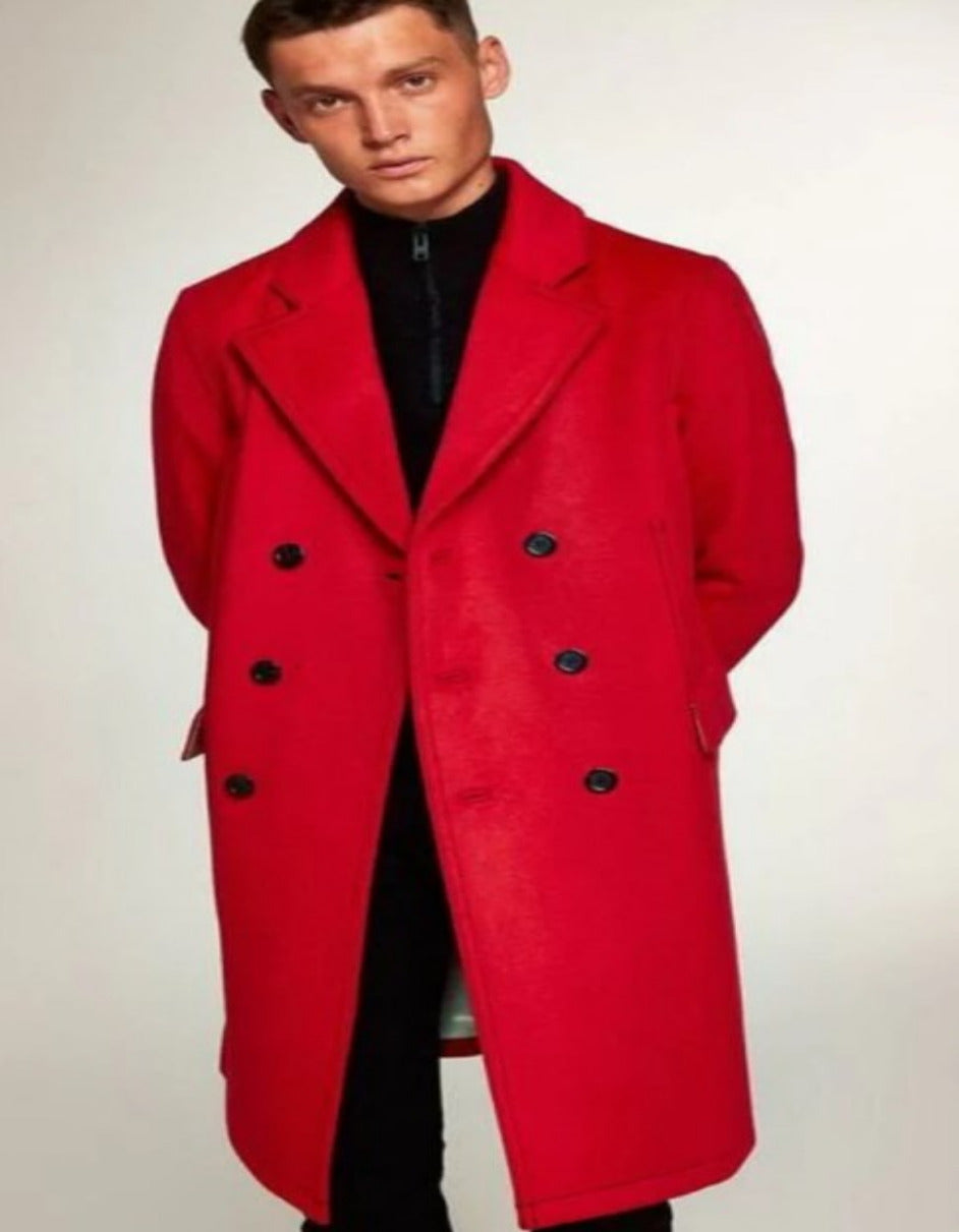 Coat Red Overcoat For Men - Red Peacoat 100% Wool Double Breasted Style ...
