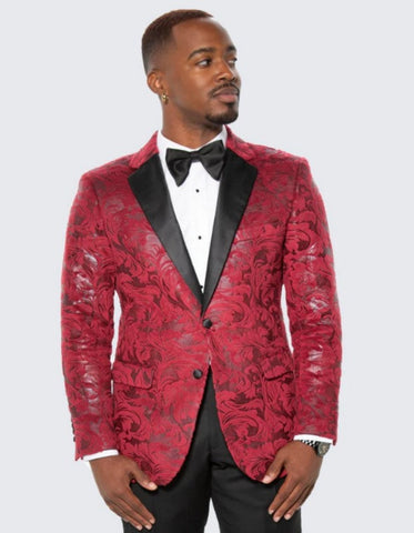 Red Paisley Notch Label Hybrid Fit Tuxedo Jacket - Wedding - Prom