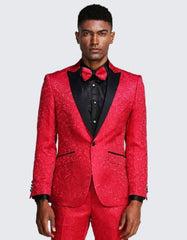 Red Paisley Slim Fit Tuxedo Three Piece Set - Wedding - Prom