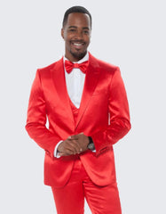 Red Satin Tuxedo Four Piece Set Slim Fit - Wedding - Prom