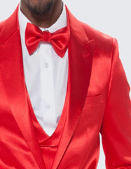 Red Satin Tuxedo Four Piece Set Slim Fit - Wedding - Prom