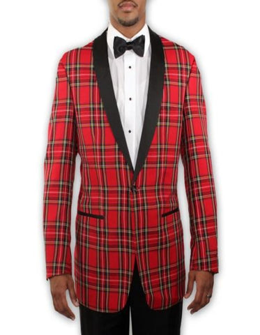 Red Tartan Plaid Tuxedos with Black Lapel - Holiday - Christmas - Wedding Prom
