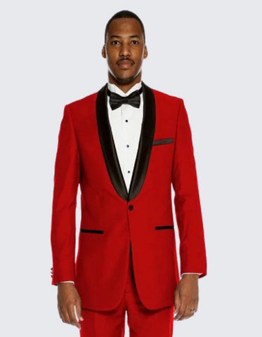 Red Tuxedo with Black Shawl Lapel Slim Fit One Button - Wedding - Prom