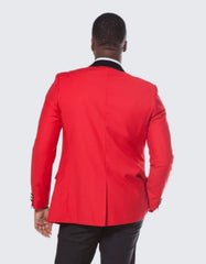 Red Tuxedo Jacket with Black Center Vent Satin Shawl Lapel Slim Fit - Wedding - Prom