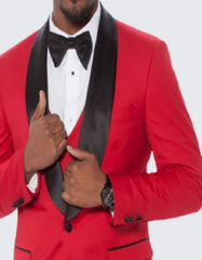 Red Tuxedo Three Piece Set Slim Fit with Large Shawl Lapel - Wedding - Prom