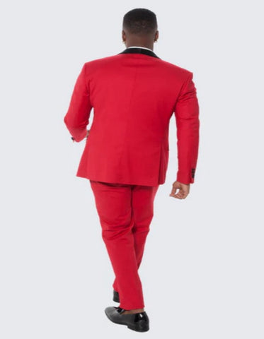 Red Tuxedo Three Piece Set Slim Fit with Large Shawl Lapel - Wedding - Prom