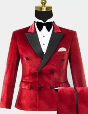 Men Six Button Red Velvet Double Breasted Tuxedo