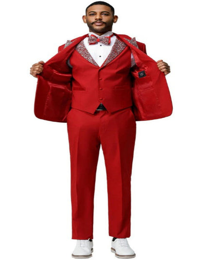 Red and White Christmas New Year Holiday Party Suit  Matching Bowtie