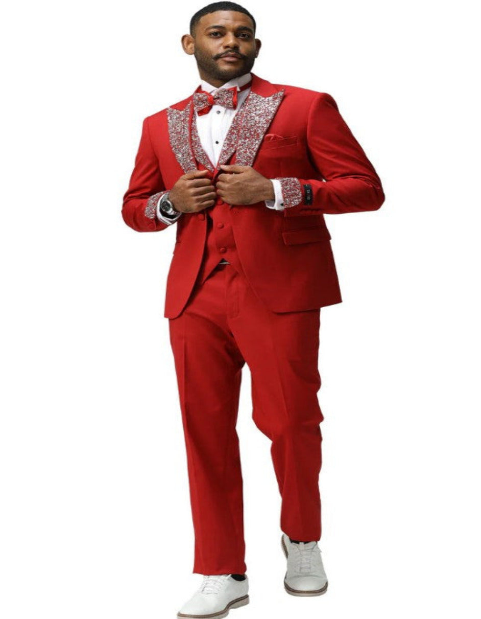 Red and White Christmas New Year Holiday Party Suit  Matching Bowtie