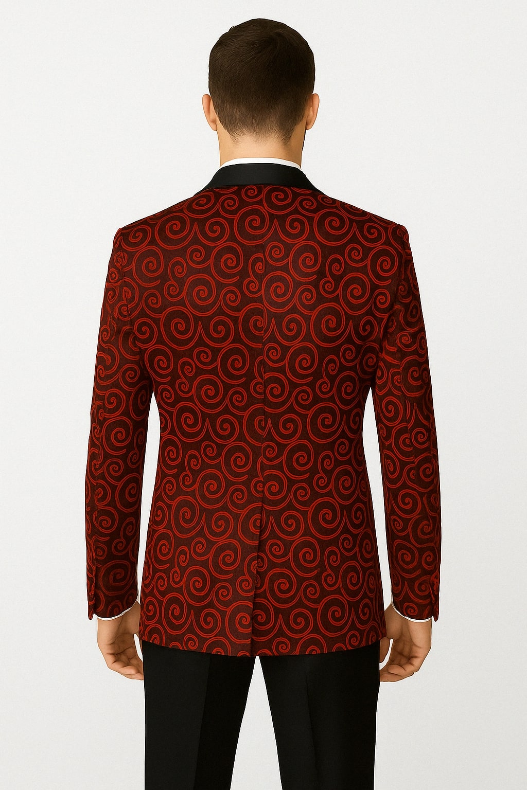 Red and Tuxedo Black Suit  Mens Formal Blazer with Satin Shawl Lapel