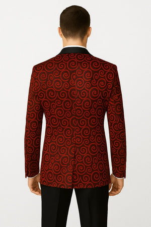 Red and Tuxedo Black Suit  Mens Formal Blazer with Satin Shawl Lapel