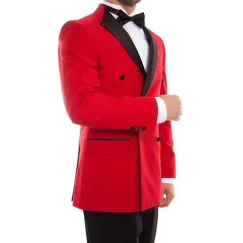 Double Breasted Red Mens Tuxedo w/ Black Pants by Bryan Michaels - Men's Tuxedo USA