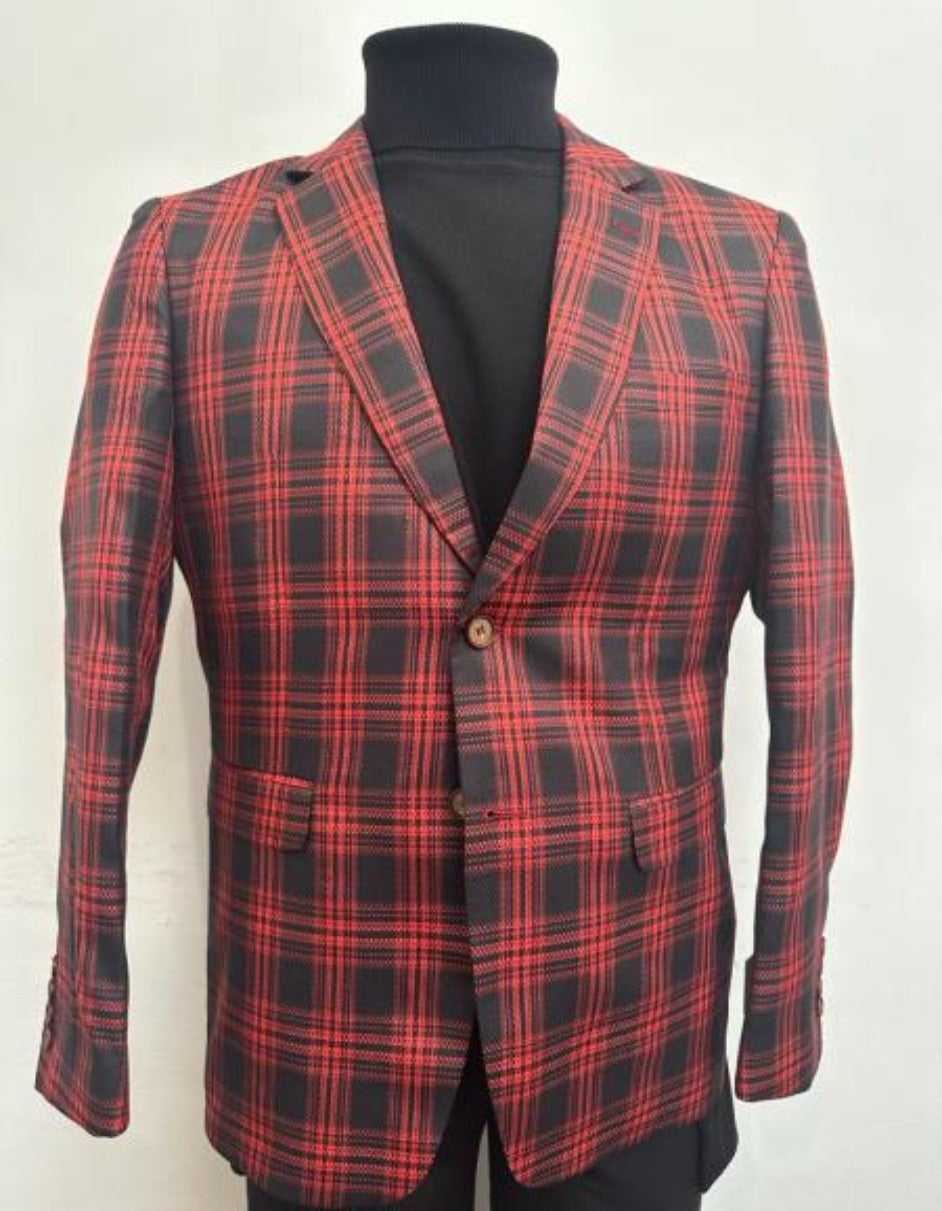 Red Tartan Blazer Red Plaid Sport Coat Single Breasted Pattern Men