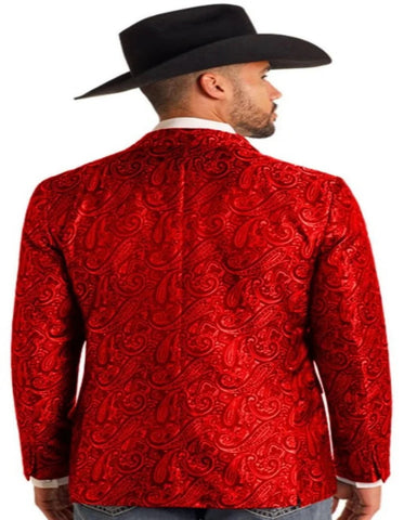 Mens Western Blazer Paisley Pattern Cowboy Red Tuxedo Jacket