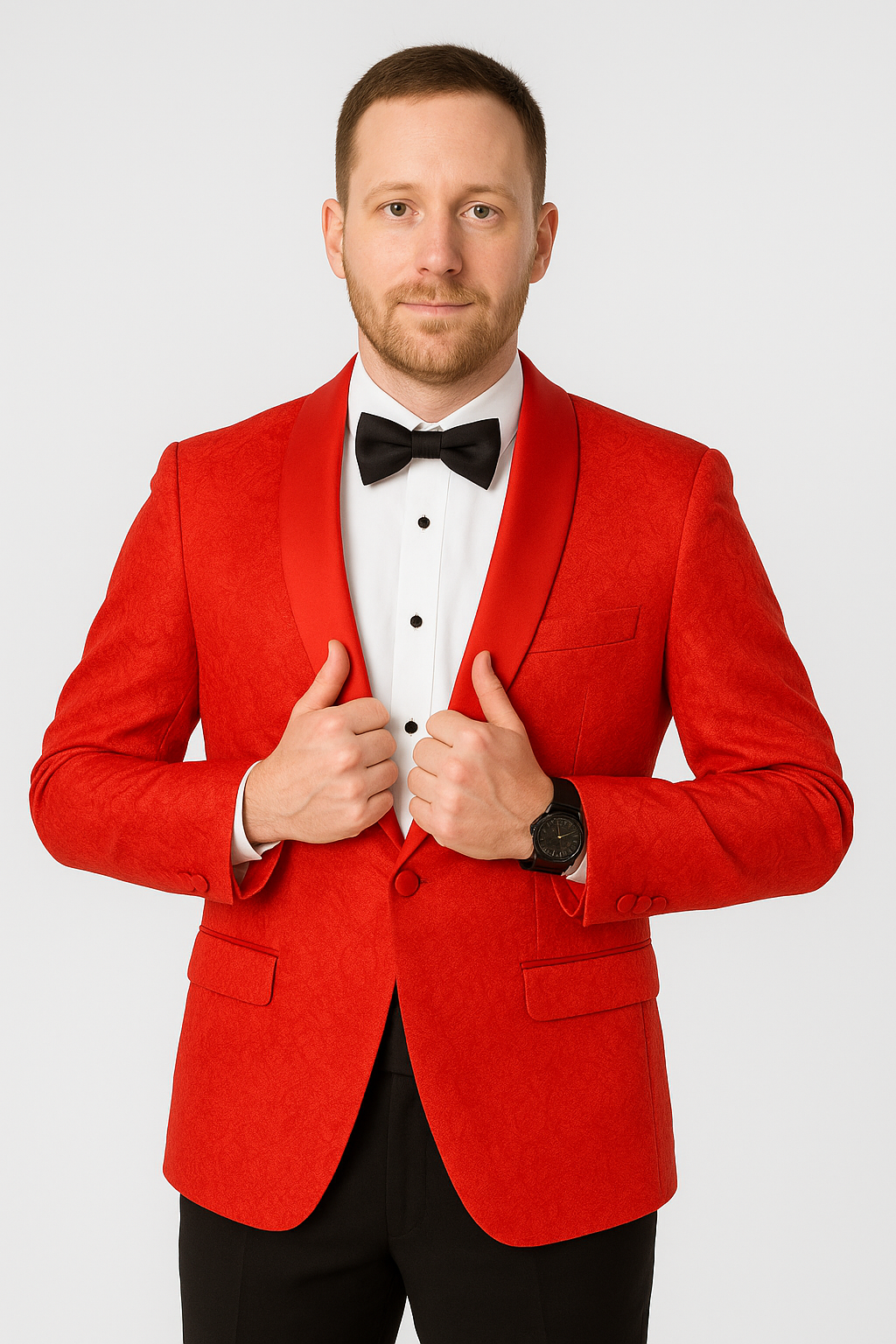 Red Paisley Tuxedo Jacket One Button Slim Fit - Wedding - Prom