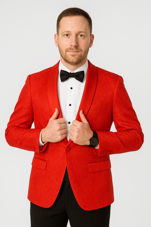 Red Paisley Tuxedo Jacket One Button Slim Fit - Wedding - Prom