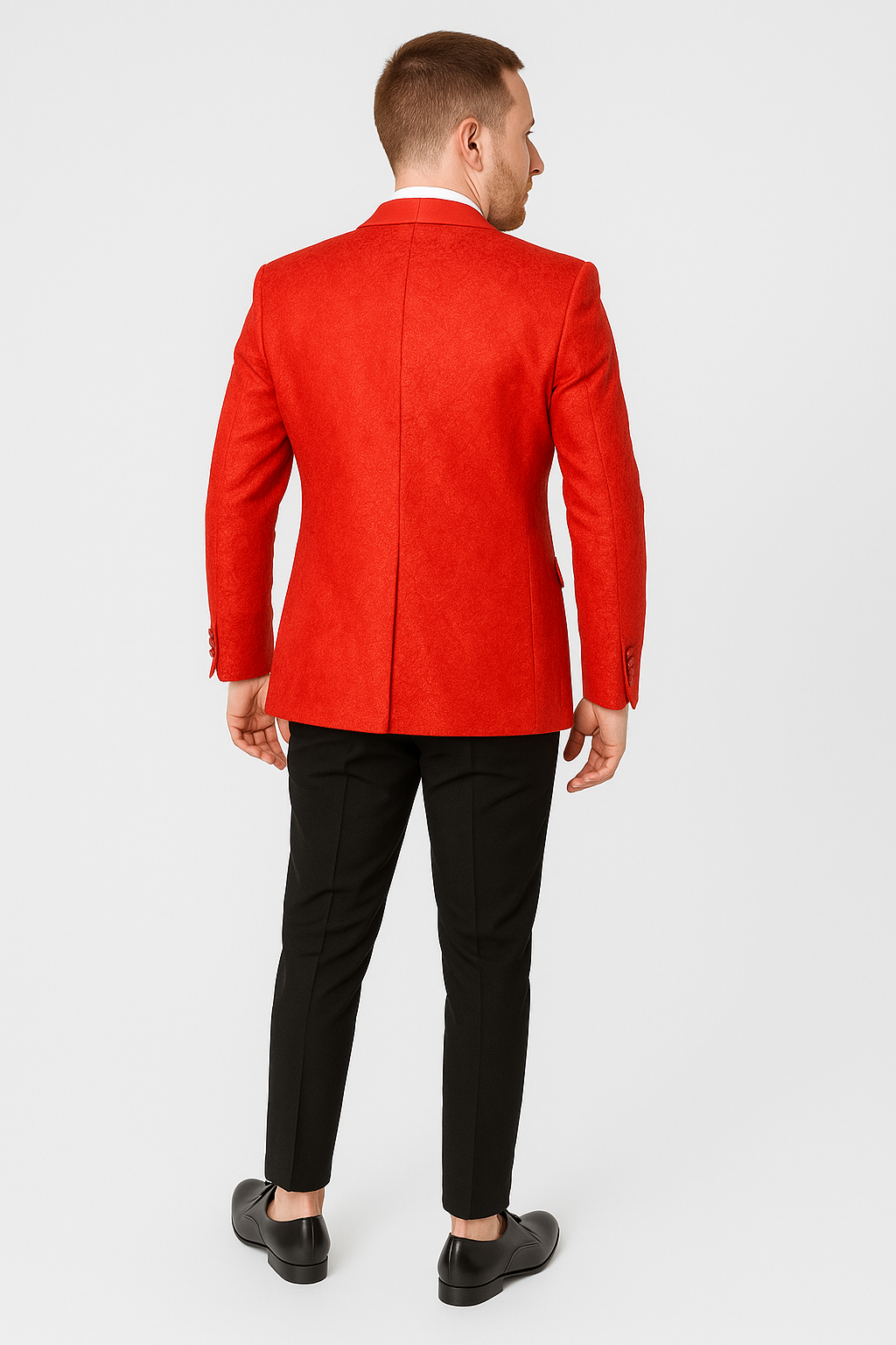 Red Paisley Tuxedo Jacket One Button Slim Fit - Wedding - Prom