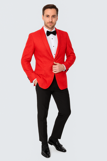 Red Paisley Tuxedo Jacket One Button Slim Fit - Wedding - Prom