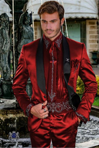 Sateen Fabric Suit - Shiny Tuxedo - Prom Suit - Groom Tuxedos - Red - Men's Tuxedo USA