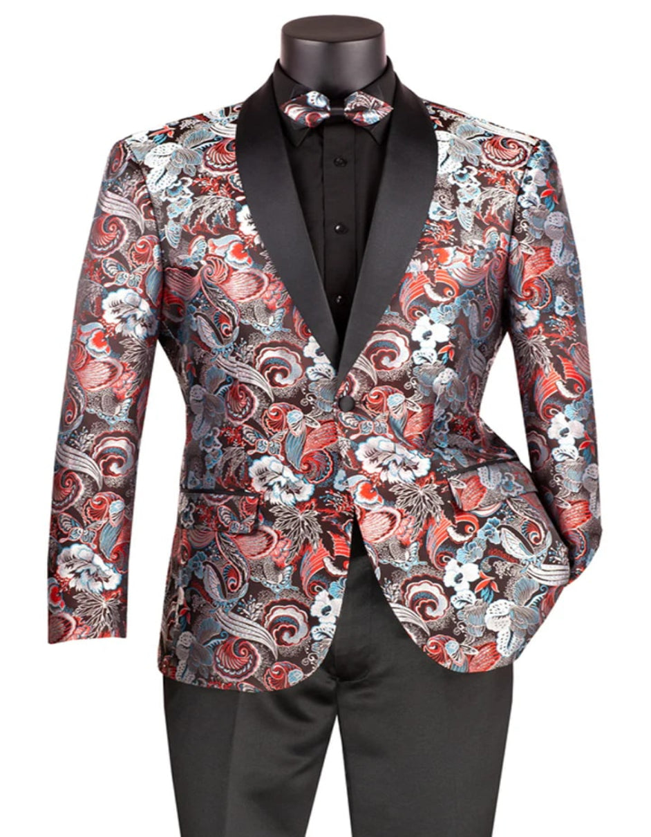 Blue Wedding Tuxedo - Mens Japanes Floral Paisley Print Prom & Wedding Navy Blue Tuxedo