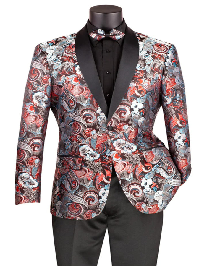 Blue Wedding Tuxedo - Mens Japanes Floral Paisley Print Prom & Wedding Navy Blue Tuxedo