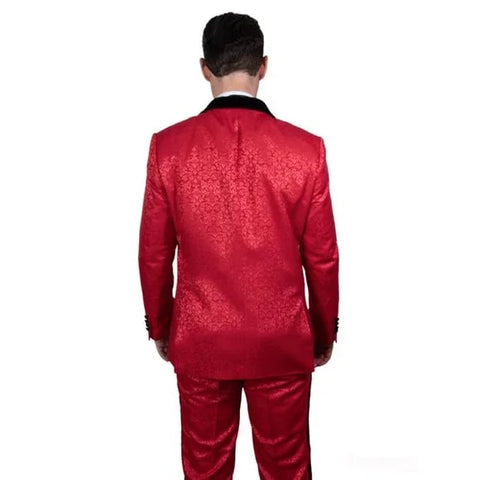 Exclusive Stacy Adams Velvet Paisley 2-PC Tuxedo Suit, Red and Black - Men's Tuxedo USA