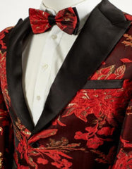 Big And Tall Tuxedo Jacket - Red ~ Black Paisley Floral Blazer - Men's Tuxedo USA