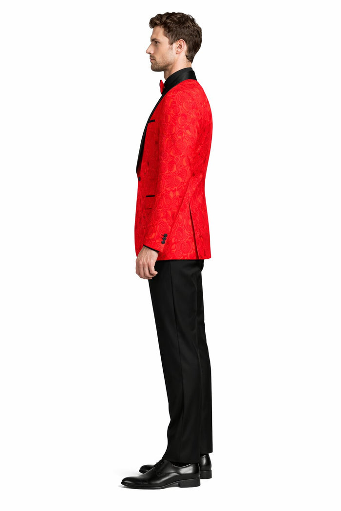 Men's Modern Fit Paisley Jacquard Prom Tuxedo in Red