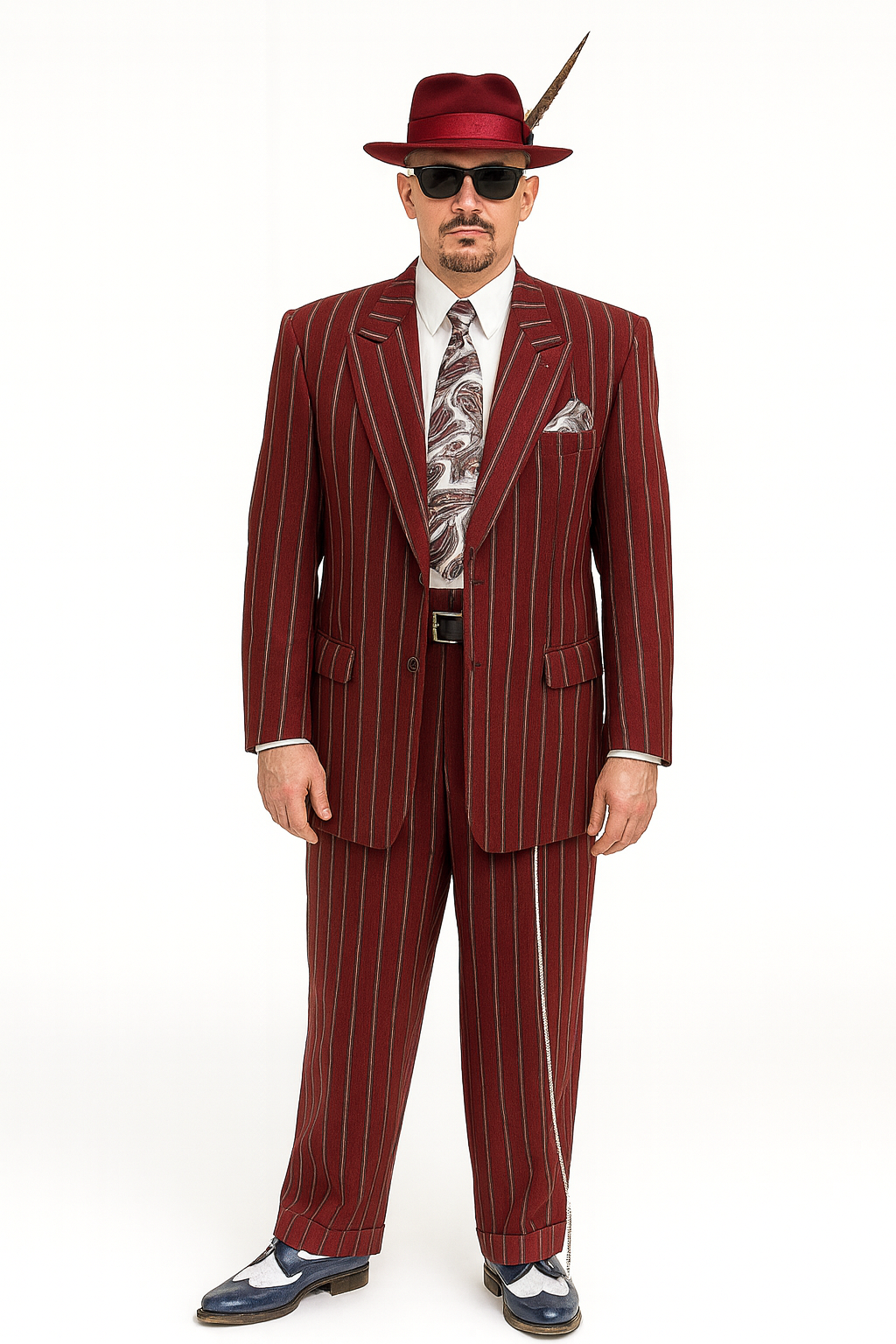 Burgundy Pinstripe Zoot Suit  3 Piece 1920s/1930s Gangster Outfit (Jacket and Pants and Vest) Vintage Fashion