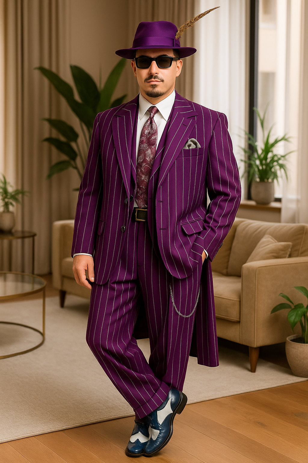 34 Purple Pinstripe Zoot Suit 3 Piece 1920s/1930s Gangster Outfit