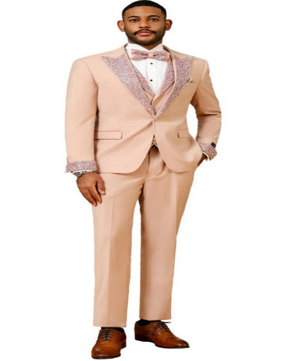 Rose Gold Prom Tuxedo Vest with Rhinestone Sequin Lapel for Men