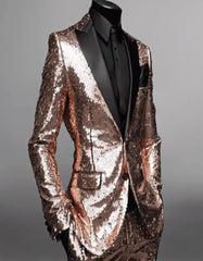 Mens Sequin Suit - Red Tuxedo - Party Suits - Stage Suit