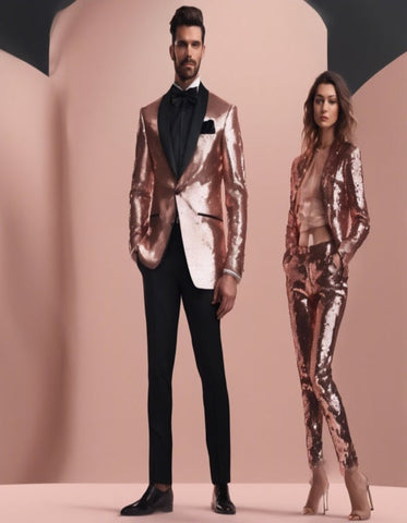 Sequin Suit - Shiny Suit - Rose Gold Suit - Metallic Fabric - Stage Tuxedo - Groom Suit Jacket + Pants - Men's Tuxedo USA