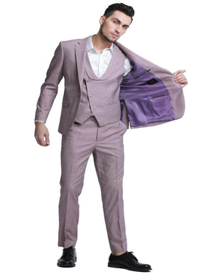 Men's One Button Double Breasted Vest Sharkskin Wedding Rose Pink Slim Fit Suit - Men's Tuxedo USA