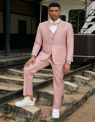 Men's Stacy Adam's One Button Vested Modern Rose Pink Pinstripe Suit