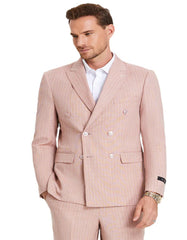 Mens Rose Tuxedo - Men's Slim Fit Double Breasted Summer Pastel Rose Pink Pinstripe Suit