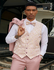 Mens Rose Tuxedo - Men's Stacy Adam's One Button Vested Modern Rose Pink Pinstripe Suit