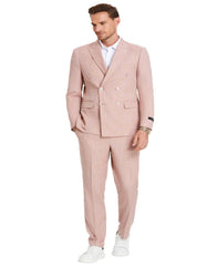 Mens Rose Tuxedo - Men's Slim Fit Double Breasted Summer Pastel Rose Pink Pinstripe Suit