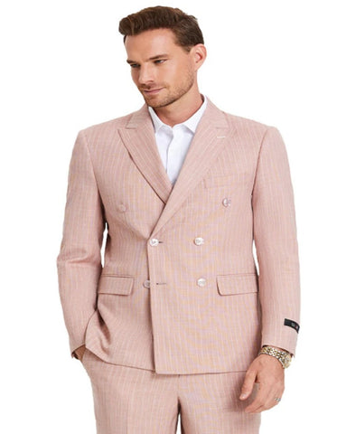 Men's Slim Fit Double Breasted Summer Pastel Rose Pink Pinstripe Suit