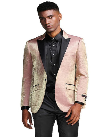 Men's Slim Fit Shiny Satin Prom & Wedding Rose Gold Pink Tuxedo