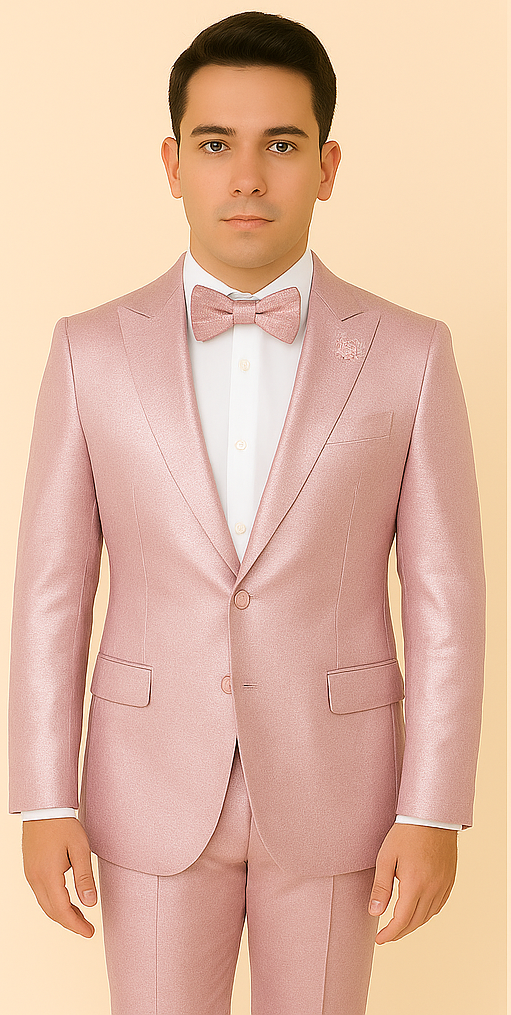 Rossi Man LEO RM1641 ?? Pink Shimmer Slim Fit 3-Piece Suit for Men